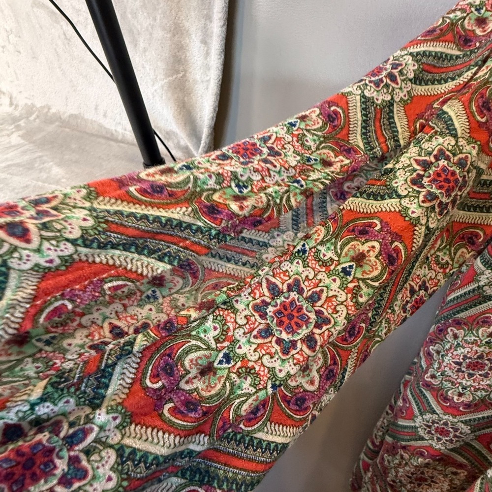 En Creme 1X Boho Paisley Print Shift Dress Pink Green Long Sleeve Plus Size - Picture 4 of 10